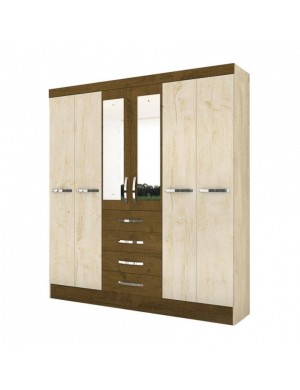 **GUARDA-ROUPA CASAL ESPELHADO 6 PORTAS 4 GAVETAS AVAI AVELA CASTANHO WOOD